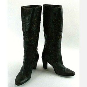 Andrea Moda Embroidered Black Leather Boots